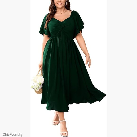 Dresses & Skirts - Plus Size Sweetheart Neckline Ruffle Sleeve A-Line Maxi Formal Dress